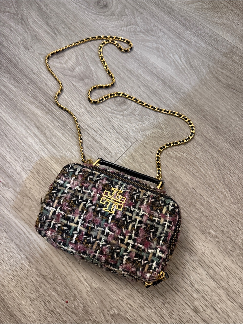 Tory Burch Multicolor Tweed Crossbody with Gold Chain